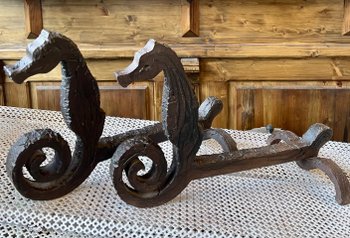 PAIR OF ANDIRONS, DLG BY EDOUARD SHENCK
