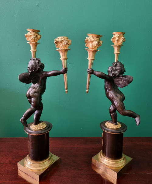 André-Antoine RAVRIO, pair of zephyr candelabras, Empire period, 1805.