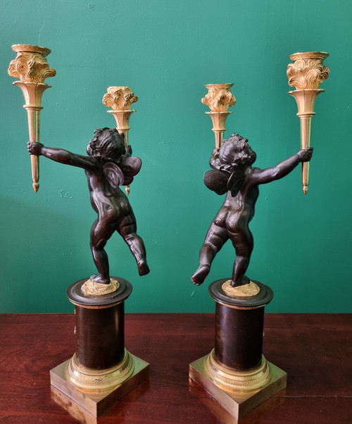 André-Antoine RAVRIO, pair of zephyr candelabras, Empire period, 1805.