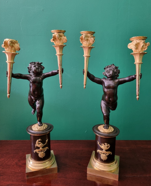 André-Antoine RAVRIO, pair of zephyr candelabras, Empire period, 1805.
