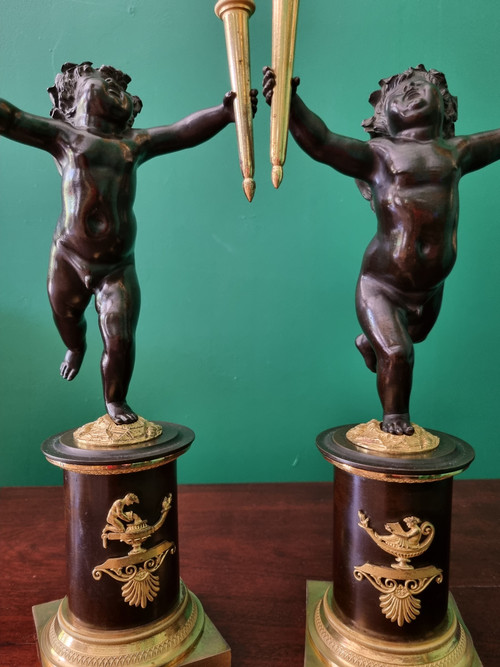 André-Antoine RAVRIO, pair of zephyr candelabras, Empire period, 1805.
