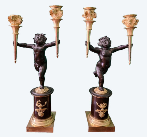 André-Antoine RAVRIO, pair of zephyr candelabras, Empire period, 1805.