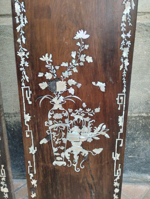 Pair Of Panels - Ironwood - Mother Of Pearl - China - V. 1900.
