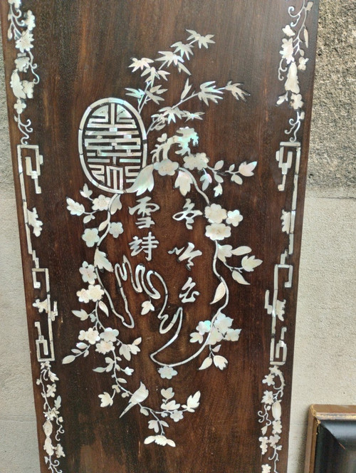 Pair Of Panels - Ironwood - Mother Of Pearl - China - V. 1900.