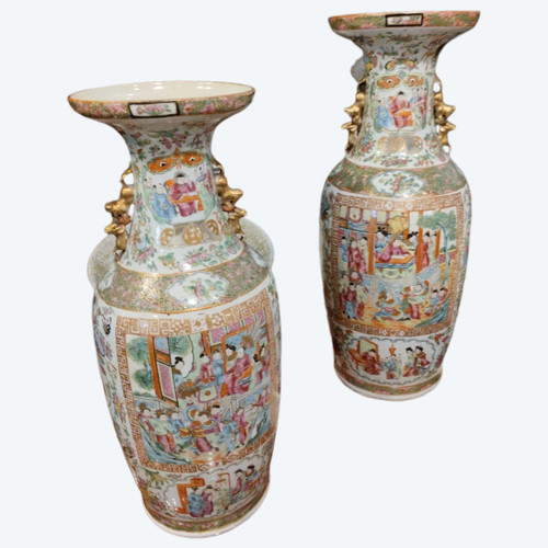 Paire De Vases - Chine - Dynastie Qing - Canton - Fin XIX E S.