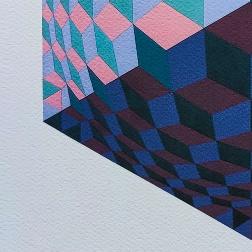 1970s Original Gorgeous Victor Vasarely Op Art Limited Edition Lithograph