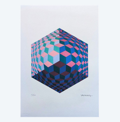 1970s Original Gorgeous Victor Vasarely Op Art Limited Edition Lithograph