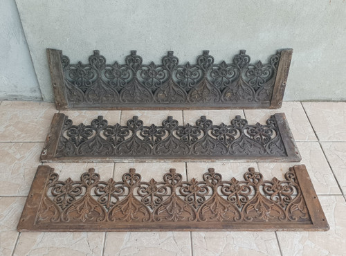 Lot de 3 balconnières garde-corps style gothique en fonte 19ème