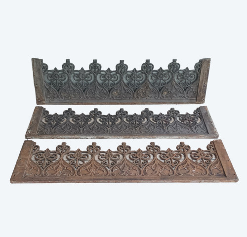Lot de 3 balconnières garde-corps style gothique en fonte 19ème