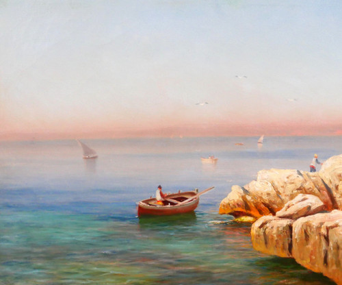 François GAUTIER Barque, Marseille, tableau marine paysage bateau pêche Provence