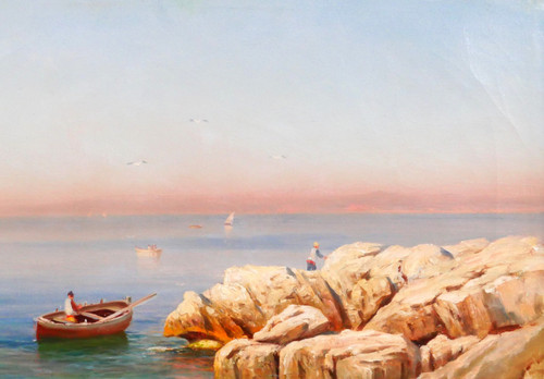 François GAUTIER Barque, Marseille, tableau marine paysage bateau pêche Provence