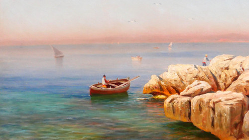 François GAUTIER Barque, Marseille, tableau marine paysage bateau pêche Provence