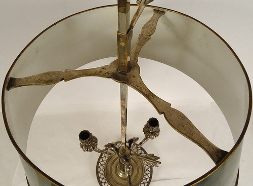 Lampe Bouillotte 3 Feux Bronze Argenté Têtes Béliers Boucs Palmettes XIXème