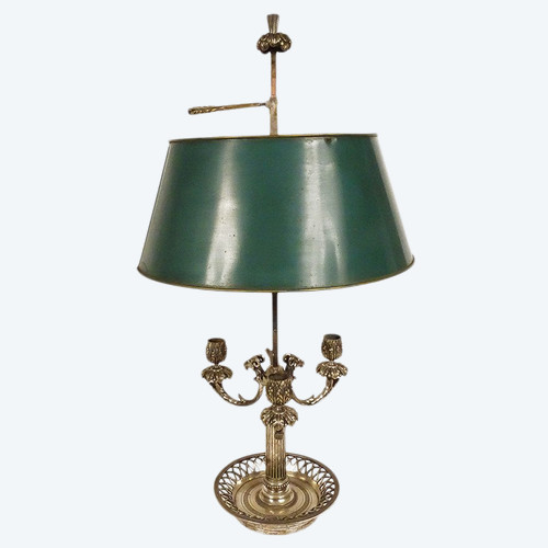 Lampe Bouillotte 3 Feux Bronze Argenté Têtes Béliers Boucs Palmettes XIXème