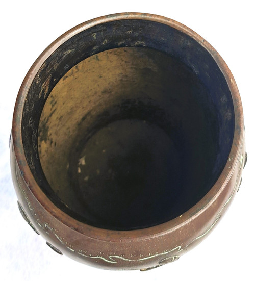 Japanische Bronzevase aus der Meiji-Zeit mit Vögeln und Blumen