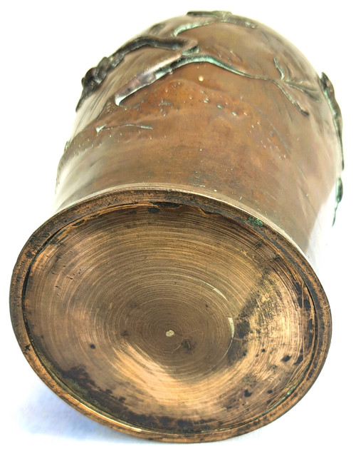 Japanische Bronzevase aus der Meiji-Zeit mit Vögeln und Blumen