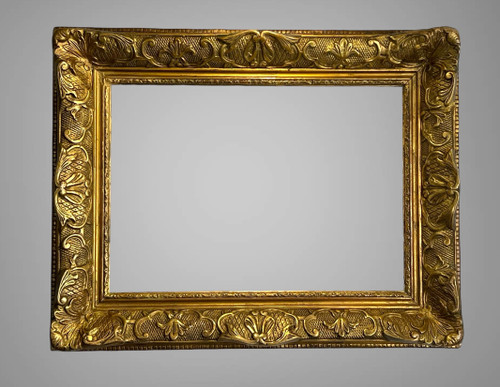 ALTER RAHMEN AUS HOLZ AUS DEM 19. JH. UND GESCHNITZTER VERGOLDETER STUCK ZUM MALEN, 47 CM X 34 CM