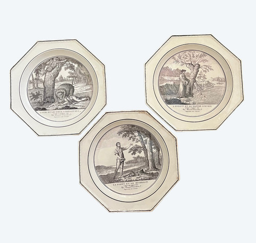 3 piatti ottagonali Choisy le Roi Fables de la Fontaine