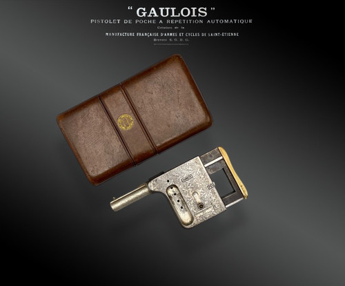 Pistola automatica a ripetizione “GAULOIS” N°2, argento, con fondina - Francia - XIX secolo