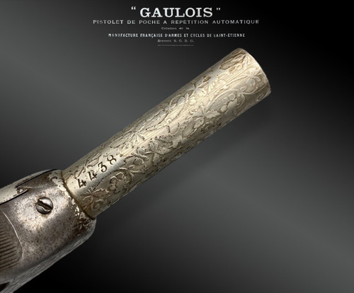 Pistola automatica a ripetizione “GAULOIS” N°2, argento, con fondina - Francia - XIX secolo