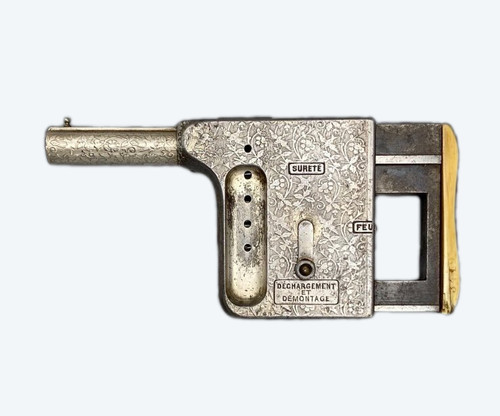 Pistola automatica a ripetizione “GAULOIS” N°2, argento, con fondina - Francia - XIX secolo