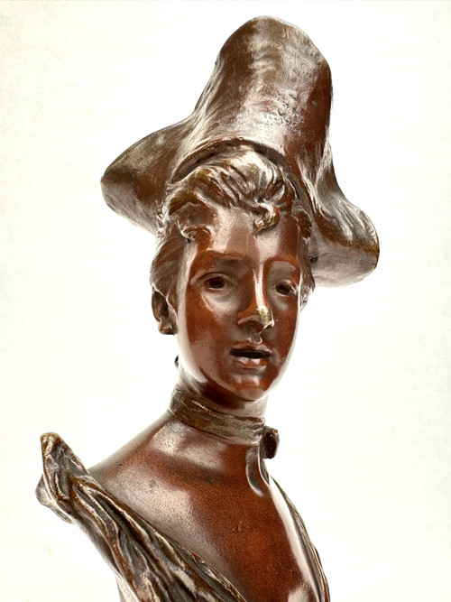Van der Straeten -Buste en bronze femme au chapeau tricorne 