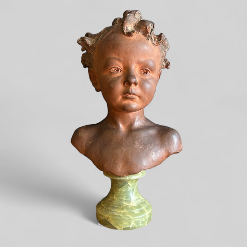 Jean Baptiste Champeil (1866-1913) Buste En Terre Signé Daté 1905 - Jeune Garçon 