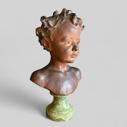Jean Baptiste Champeil (1866-1913) Buste En Terre Signé Daté 1905 - Jeune Garçon 