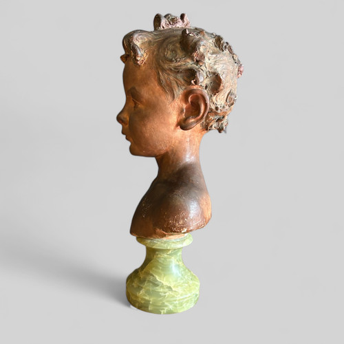 Jean Baptiste Champeil (1866-1913) Buste En Terre Signé Daté 1905 - Jeune Garçon 