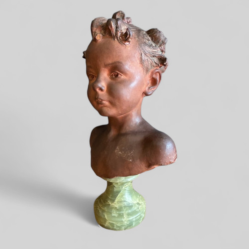 Jean Baptiste Champeil (1866-1913) Buste En Terre Signé Daté 1905 - Jeune Garçon 