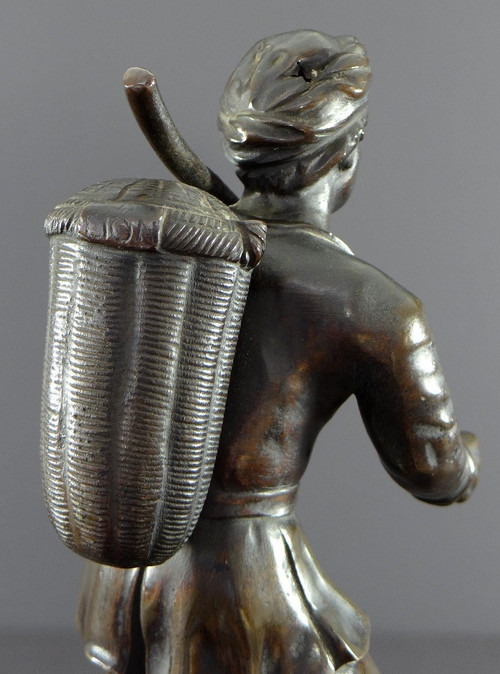 Italy, 18th Century, Bronze Statue Representing a Basket Carrier on a Marble Base.