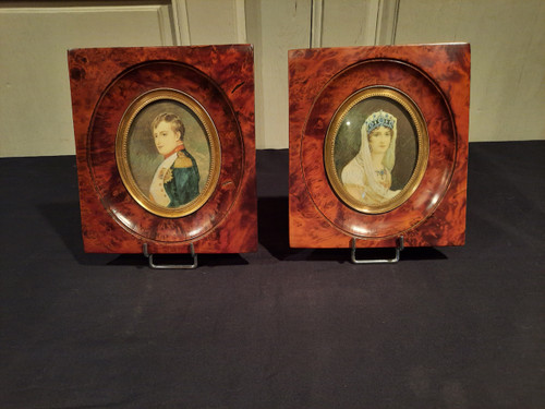 Pair of 19th century miniatures representing Napoleon I and Joséphine de Beauharnais.
