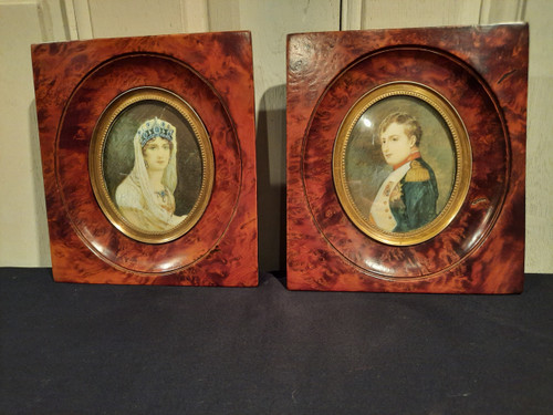 Pair of 19th century miniatures representing Napoleon I and Joséphine de Beauharnais.