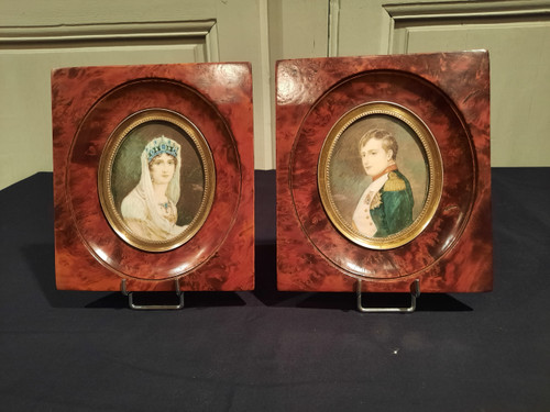 Pair of 19th century miniatures representing Napoleon I and Joséphine de Beauharnais.