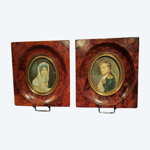 Pair of 19th century miniatures representing Napoleon I and Joséphine de Beauharnais.
