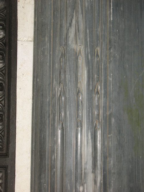 Louis XVI period fireplace in Turquin blue marble complete with its 18th century cast iron hearth 
