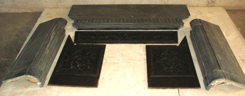 Louis XVI period fireplace in Turquin blue marble complete with its 18th century cast iron hearth 