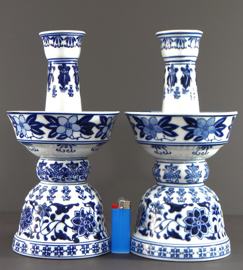 China, 1960s/1970s, Pair Of Porcelain Candlesticks Presenting A Rich Floral Decor.