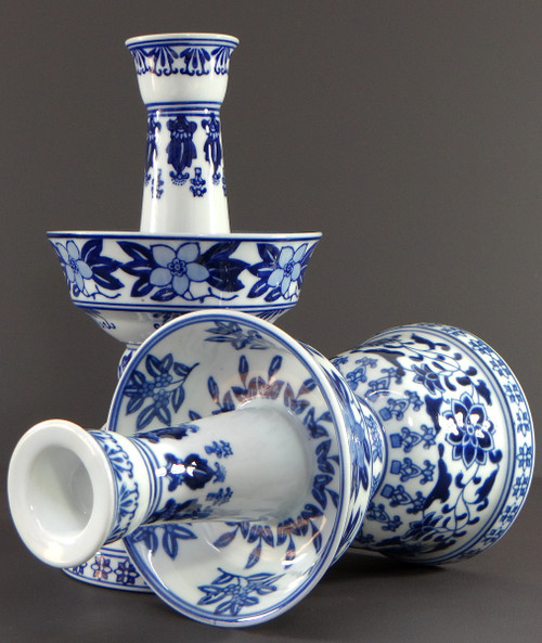 China, 1960s/1970s, Pair Of Porcelain Candlesticks Presenting A Rich Floral Decor.