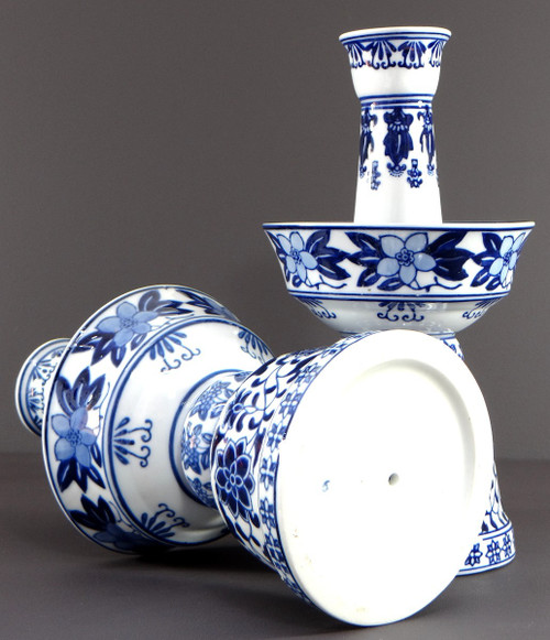 China, 1960s/1970s, Pair Of Porcelain Candlesticks Presenting A Rich Floral Decor.
