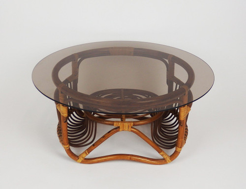 Table Basse En Rotin Et Verre