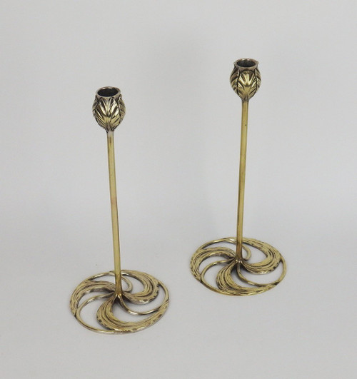 Pair of Art Nouveau Bronze Candlesticks by Abel Landry