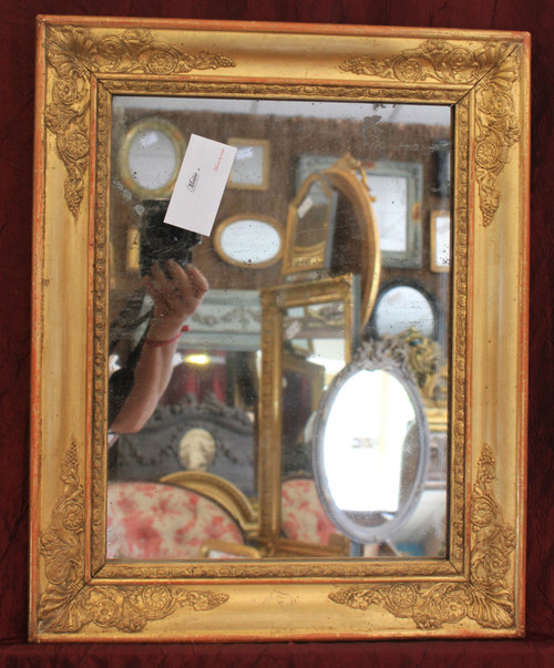 37 X 46 Cm, Piccolo Specchio Antico Rettangolare Dorato, Vetro Mercurio
