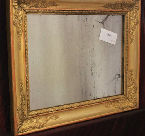 37 X 46 Cm, Piccolo Specchio Antico Rettangolare Dorato, Vetro Mercurio