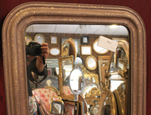 50 X 62 Cm Small Louis Philippe Mirror Patina And Shards Of Gold Leaf, Mercury Ice