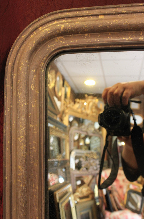 50 X 62 Cm Small Louis Philippe Mirror Patina And Shards Of Gold Leaf, Mercury Ice