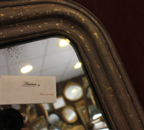50 X 62 Cm Small Louis Philippe Mirror Patina And Shards Of Gold Leaf, Mercury Ice