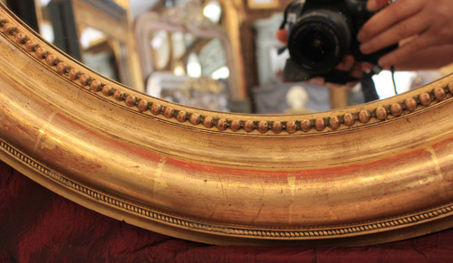 71 X 87 Cm Large Oval Gold Leaf Medallion Mirror Louis Philippe Perlé