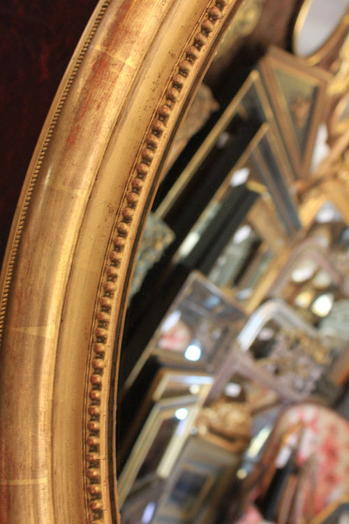 71 X 87 Cm Large Oval Gold Leaf Medallion Mirror Louis Philippe Perlé
