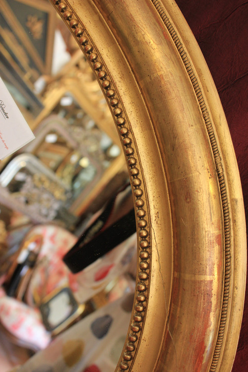 71 X 87 Cm Large Oval Gold Leaf Medallion Mirror Louis Philippe Perlé